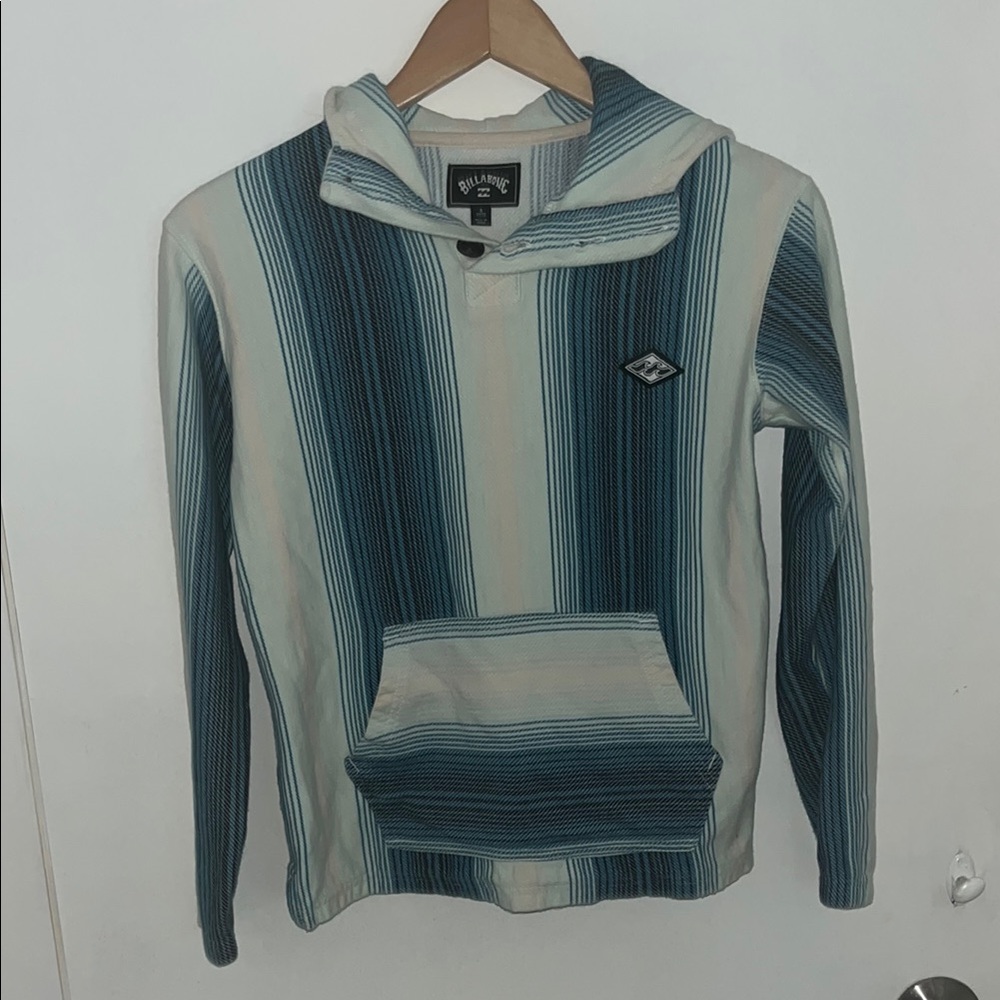 Billabong Teal and White Striped Pullover